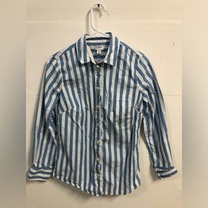 J. Crew White and Blue Striped Long Sleeve Button Up Blouse Size XS
